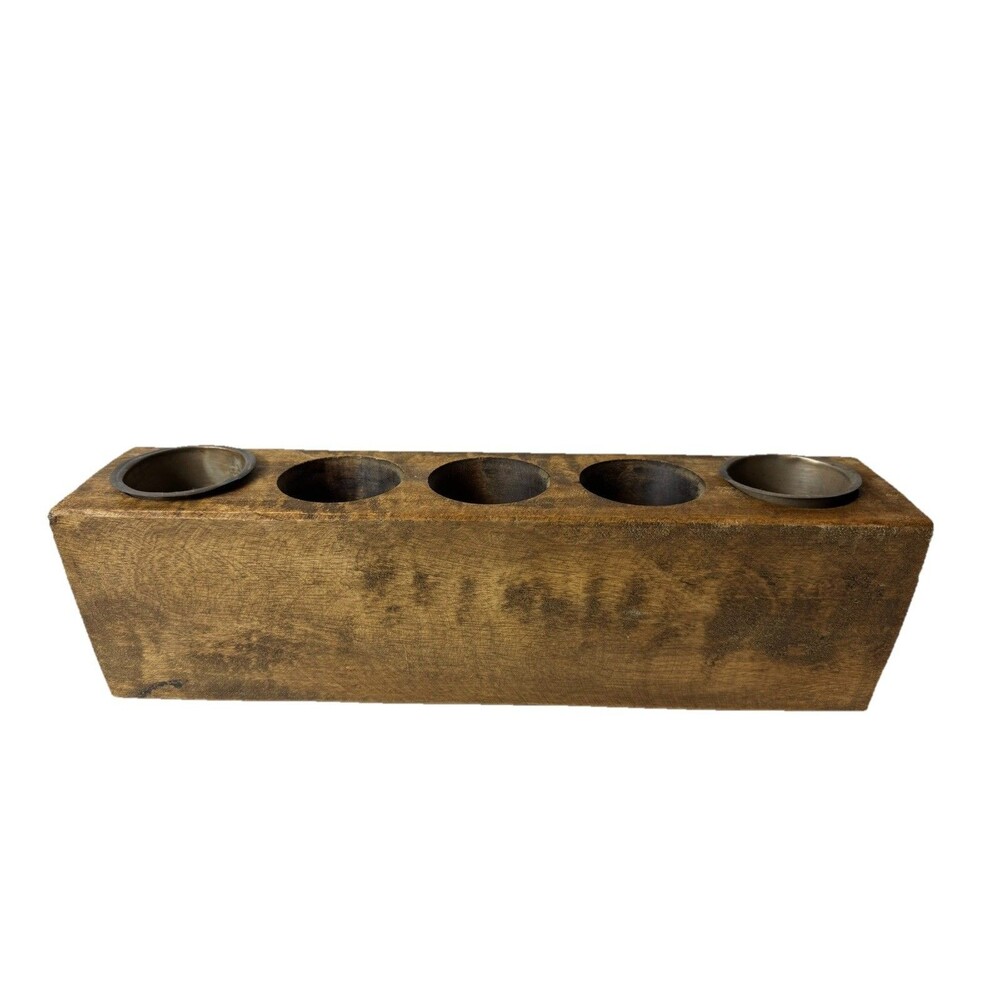 Rustic Wood Sugar Mold 5 Hole Candle Holder Primitive Farmhouse Centerpiece 16in